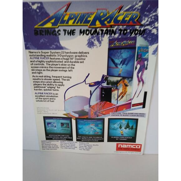 Alpine Racer Arcade FLYER Original 1995 NOS Video Game Skiing Sport Vintage Reto - Picture 5 of 5